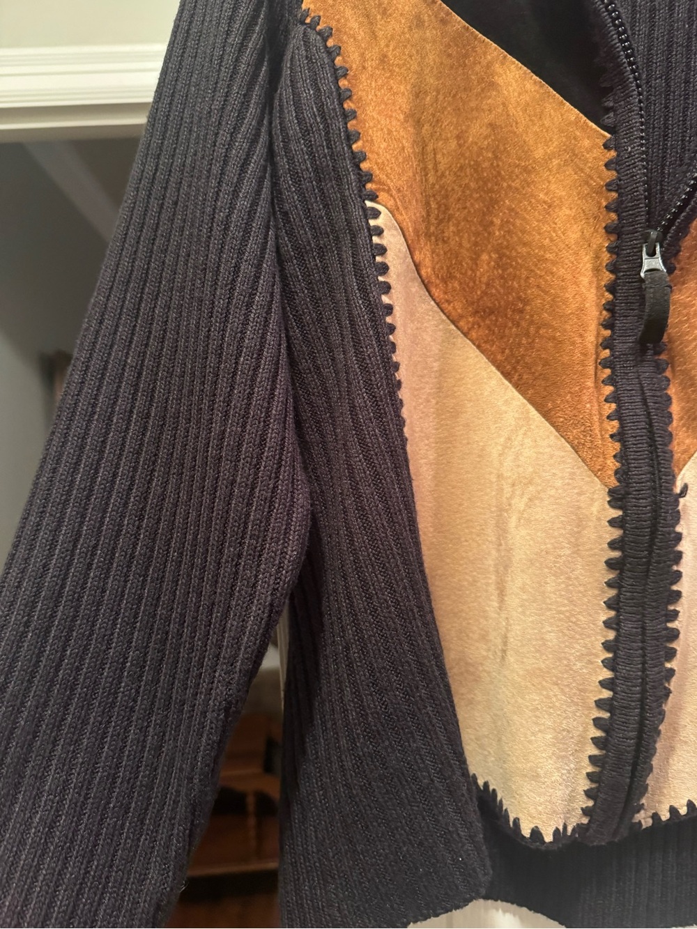 Vintage Designers Studio Groovy Patchwork Suede Leather Zip up Jacket XL - Picture 9 of 12